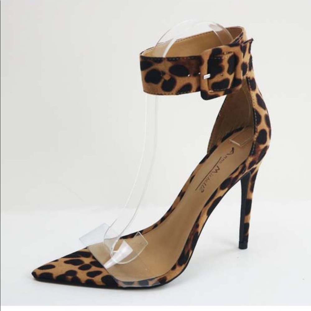 Leopard Suede Clear Strap Pointed Heels - Picture 4 of 8